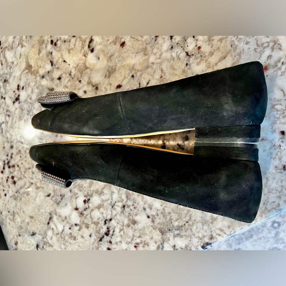 Talbots Edison Bow Suede Flats Black Suede Sparkly Bow Size 6 - Picture 4 of 7